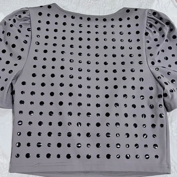 Stella & Jamie Studded Gray Puff Sleeve Crop Top Size XS X-Small NWOT - Picture 7 of 11